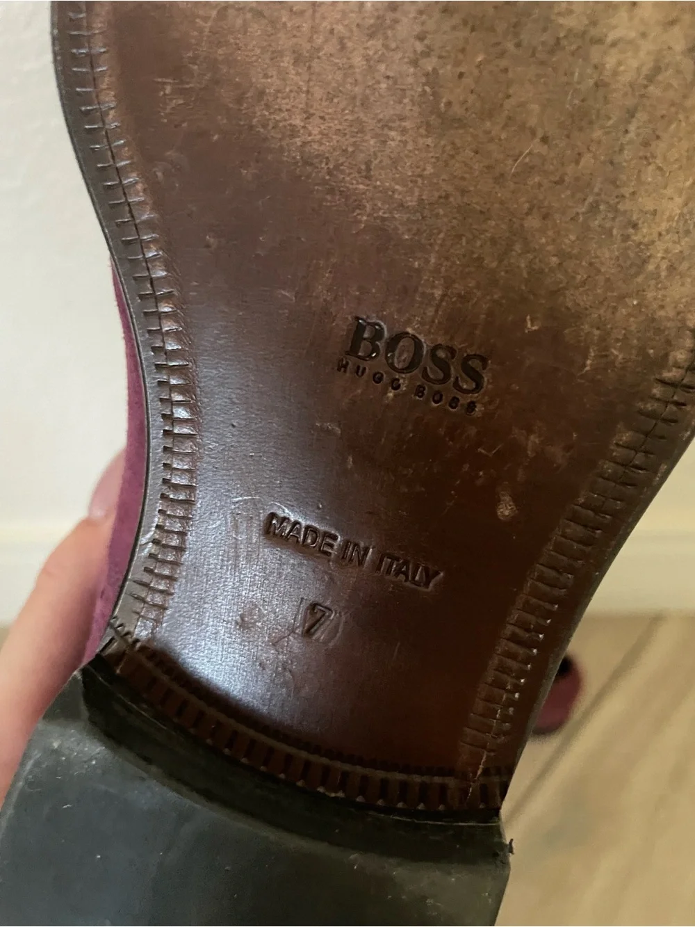 HUGO BOSS Men’s Purple Suede Loafers Size 7 Leather Dress double monk strap